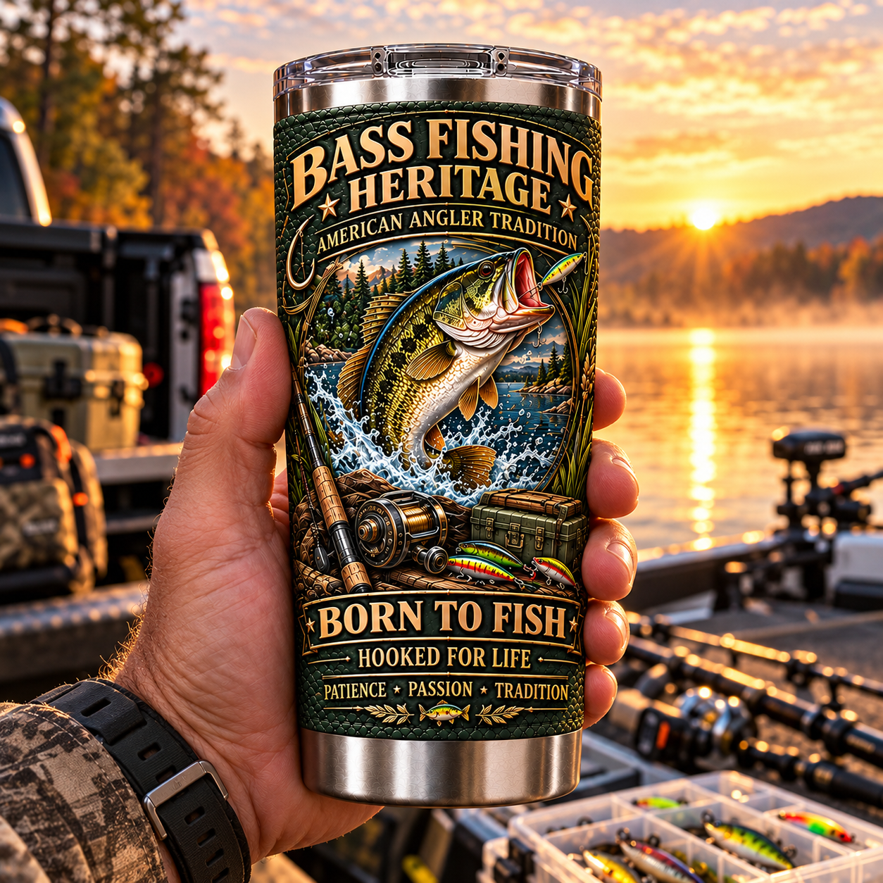 Bass Fishing Heritage “Born to Fish” Insulated Travel Tumbler