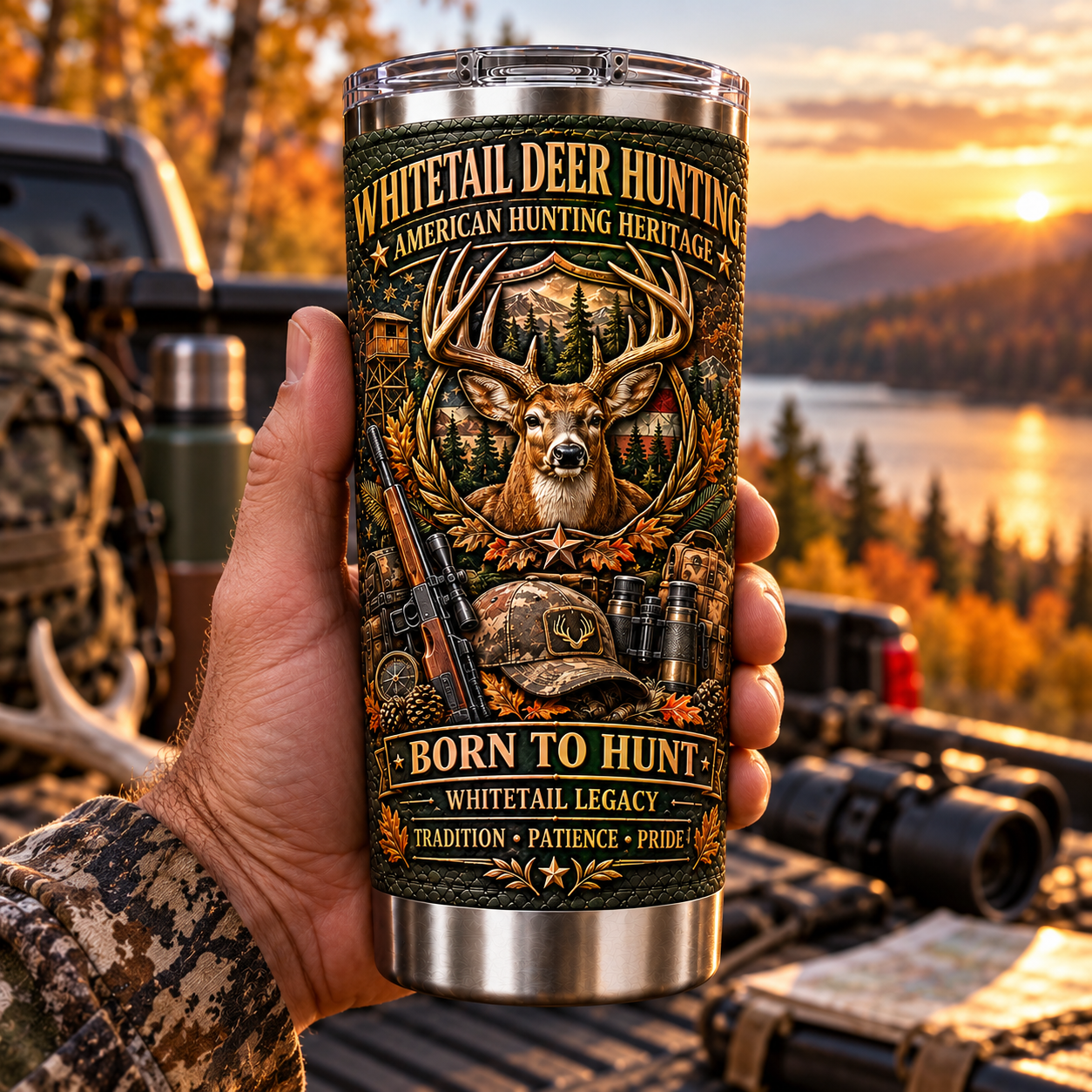 Whitetail Deer Hunting Heritage “Born to Hunt” Insulated Travel Tumbler