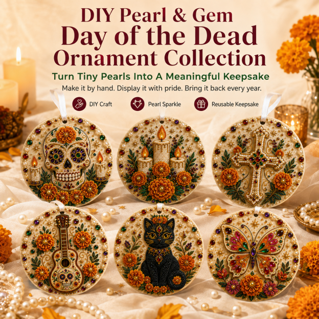 🌼💀 DIY Pearl & Gem Day of the Dead Ornament Collection