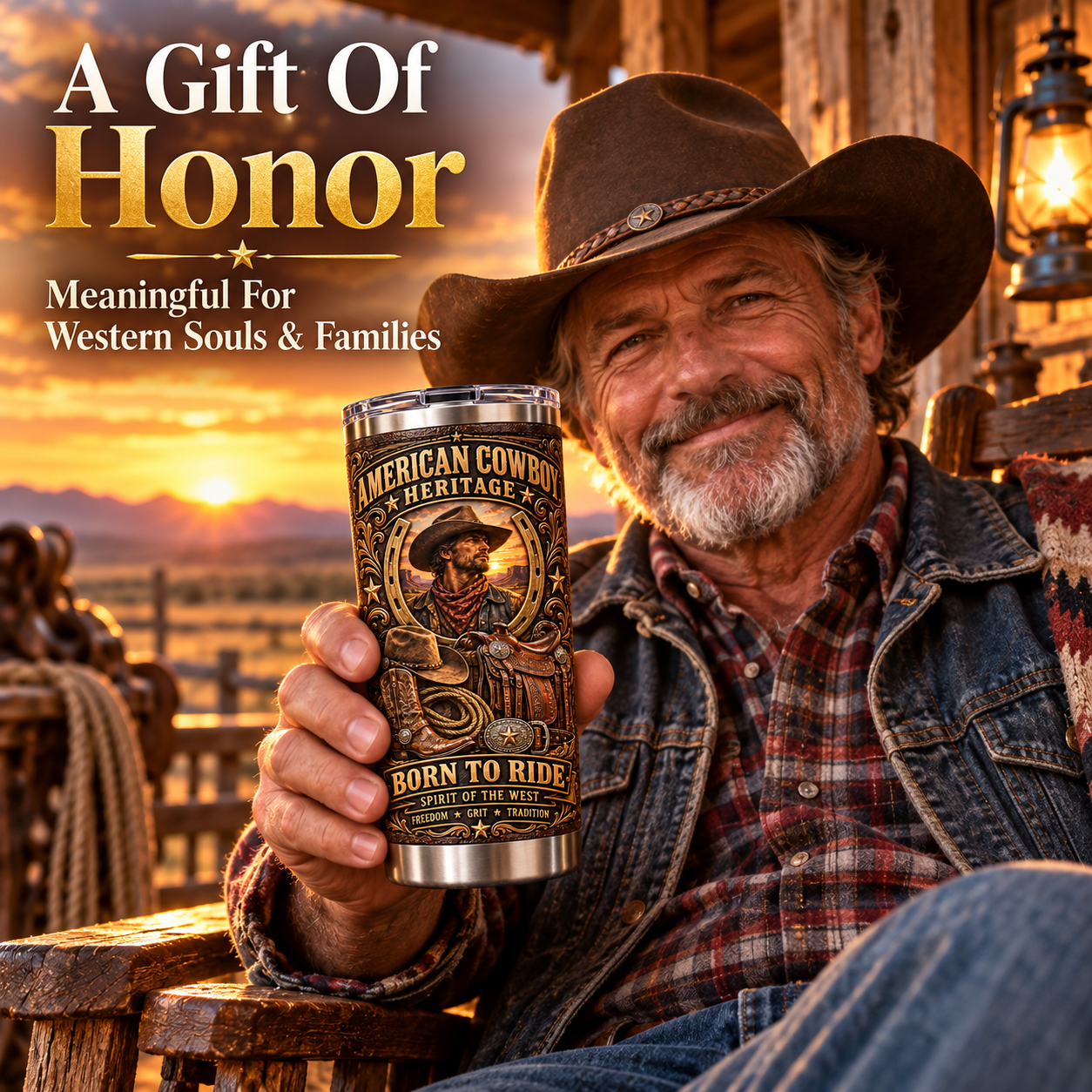 American Cowboy Heritage “Born to Ride” Western Insulated Travel Tumbler