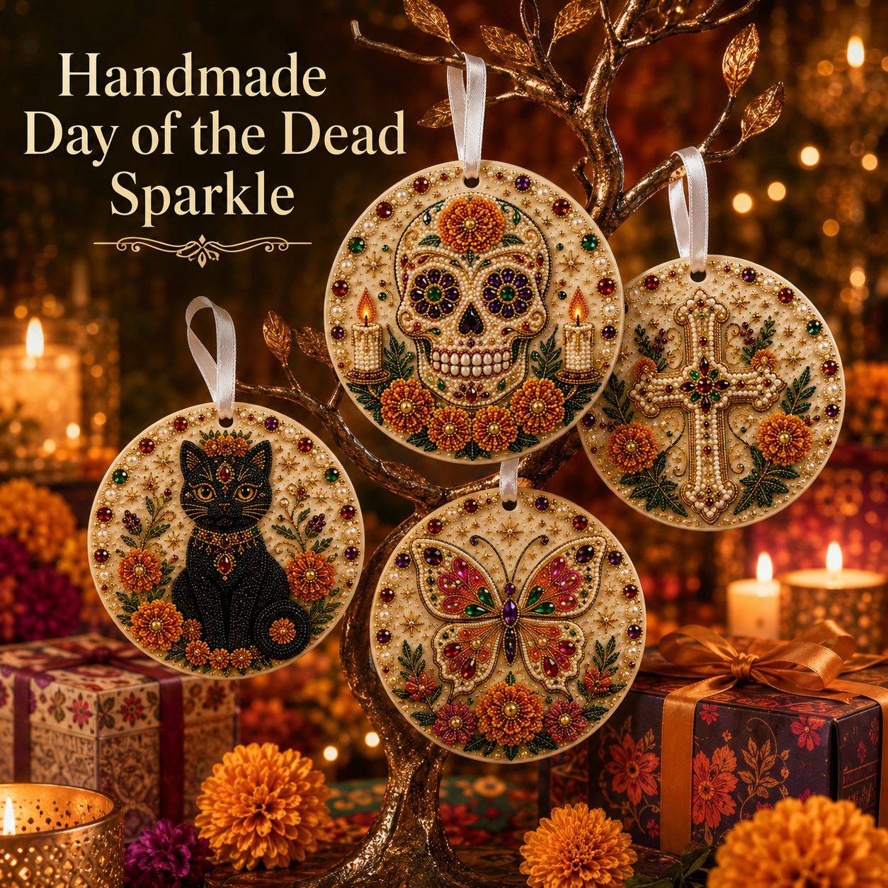 🌼💀 DIY Pearl & Gem Day of the Dead Ornament Collection