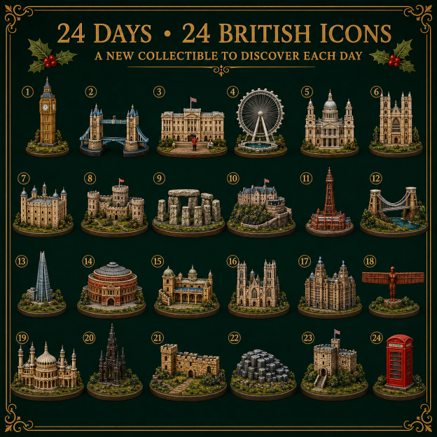 2026 UK Landmarks Advent Calendar – 24 Days of Iconic Architecture & Heritage Collectibles | Christmas Countdown Gift