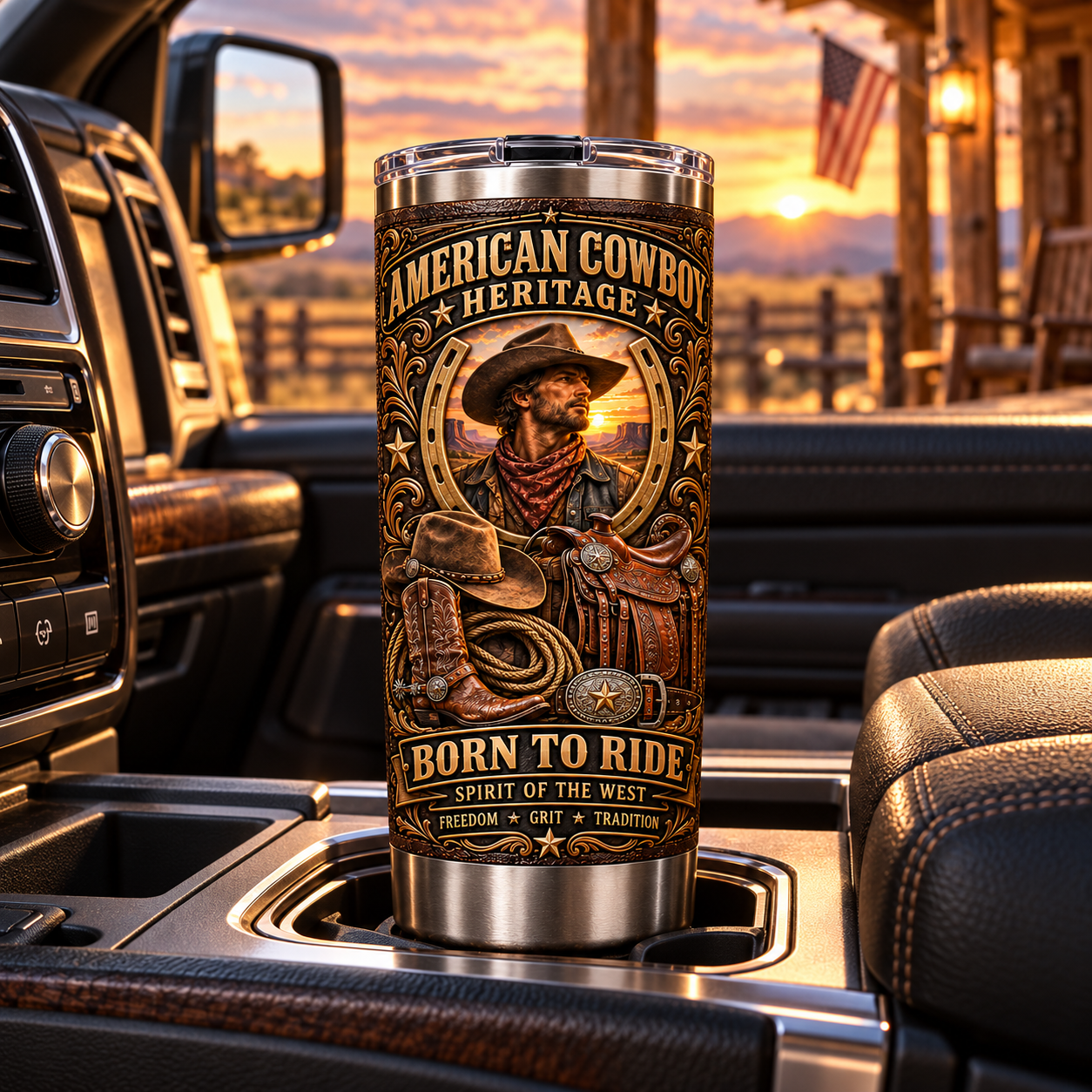 American Cowboy Heritage “Born to Ride” Western Insulated Travel Tumbler