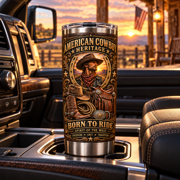 American Cowboy Heritage “Born to Ride” Western Insulated Travel Tumbler