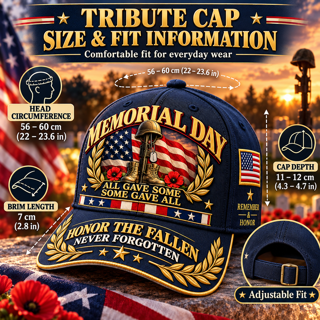 🇺🇸 Memorial Day Honor The Fallen Commemorative Cap