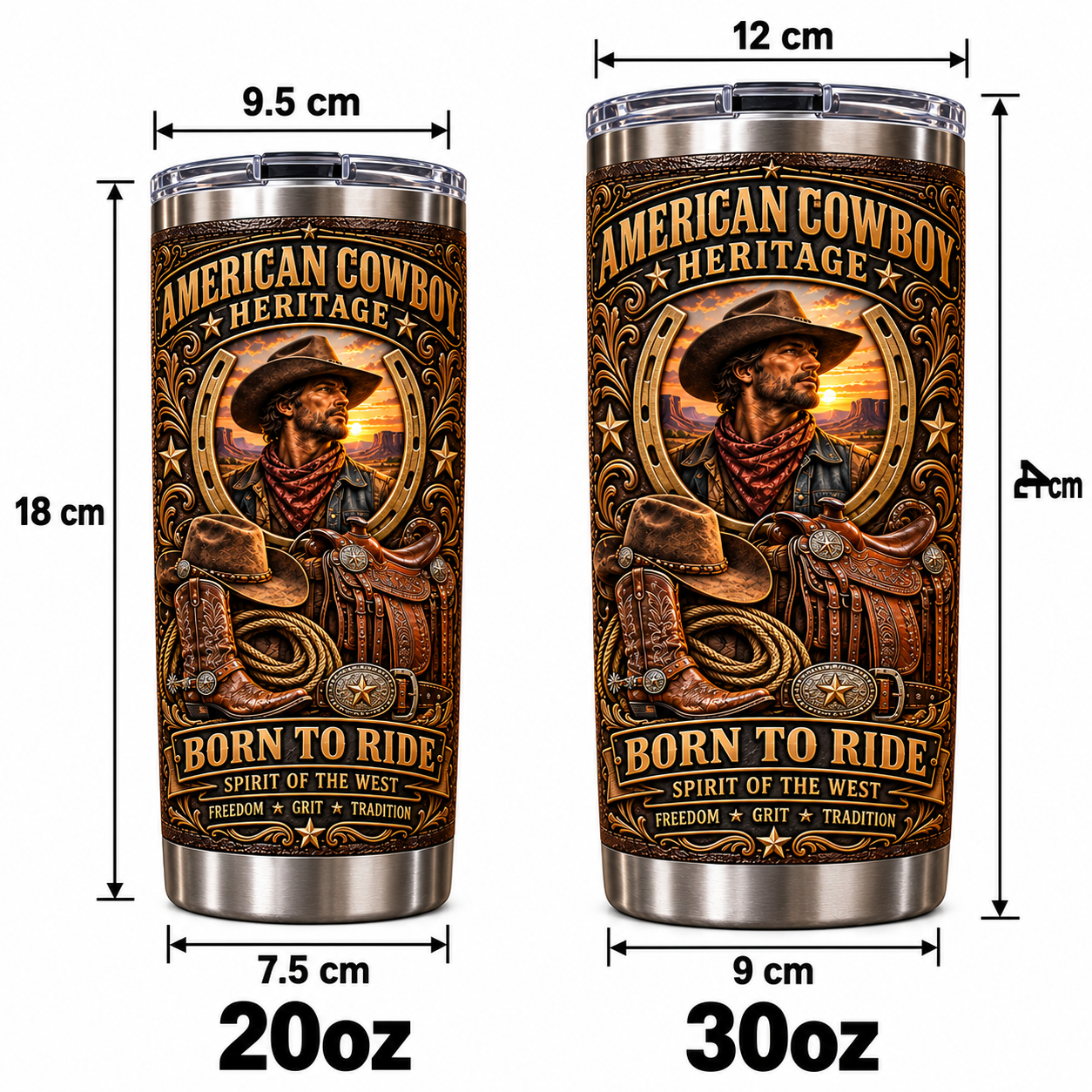 American Cowboy Heritage “Born to Ride” Western Insulated Travel Tumbler