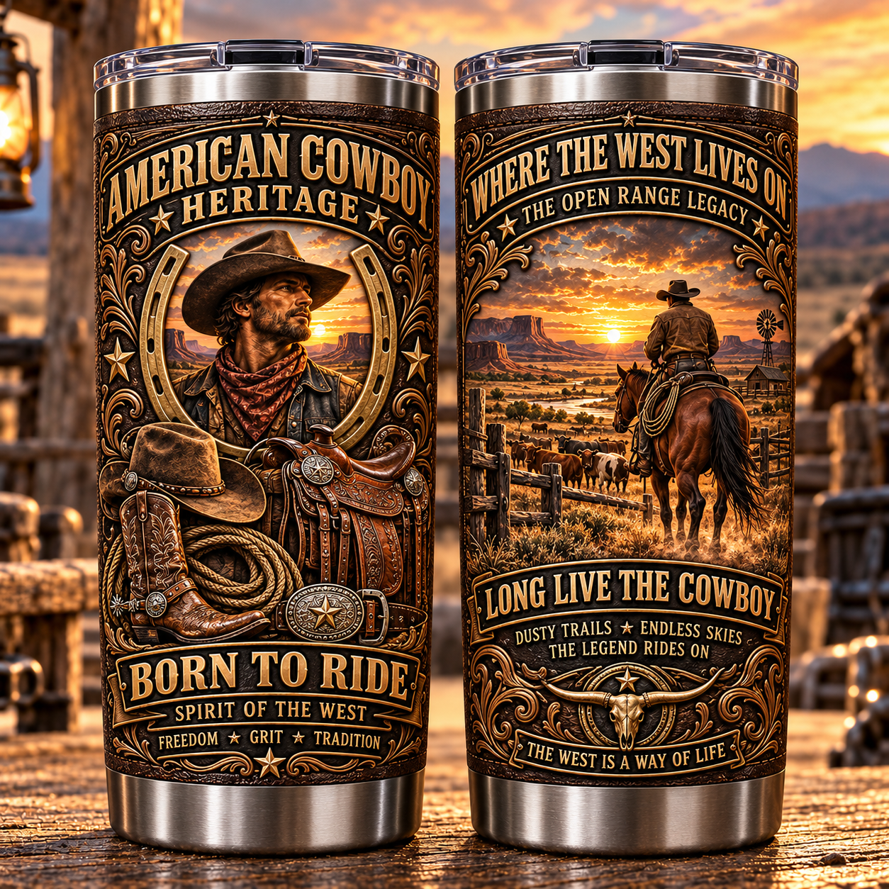 American Cowboy Heritage “Born to Ride” Western Insulated Travel Tumbler