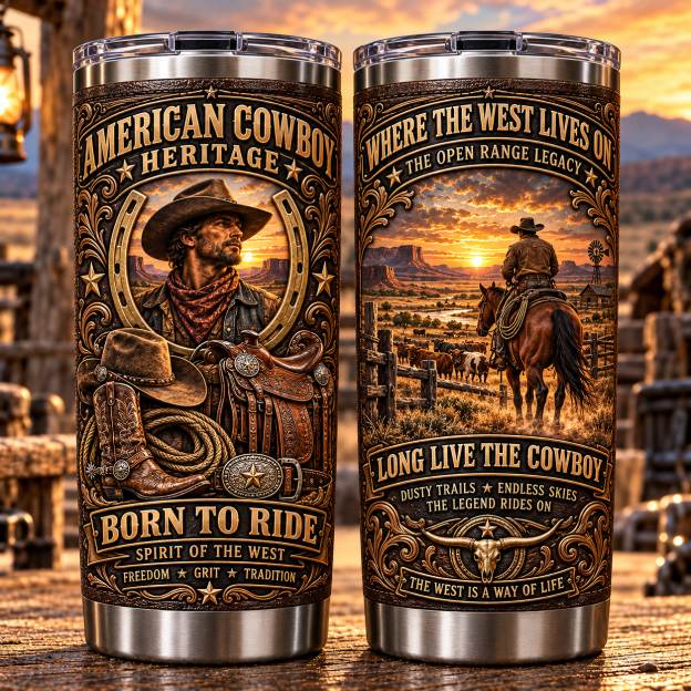 American Cowboy Heritage “Born to Ride” Western Insulated Travel Tumbler
