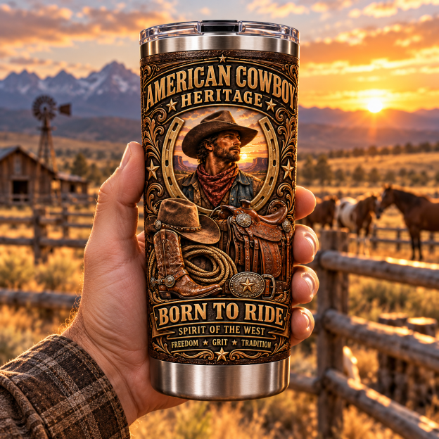 American Cowboy Heritage “Born to Ride” Western Insulated Travel Tumbler