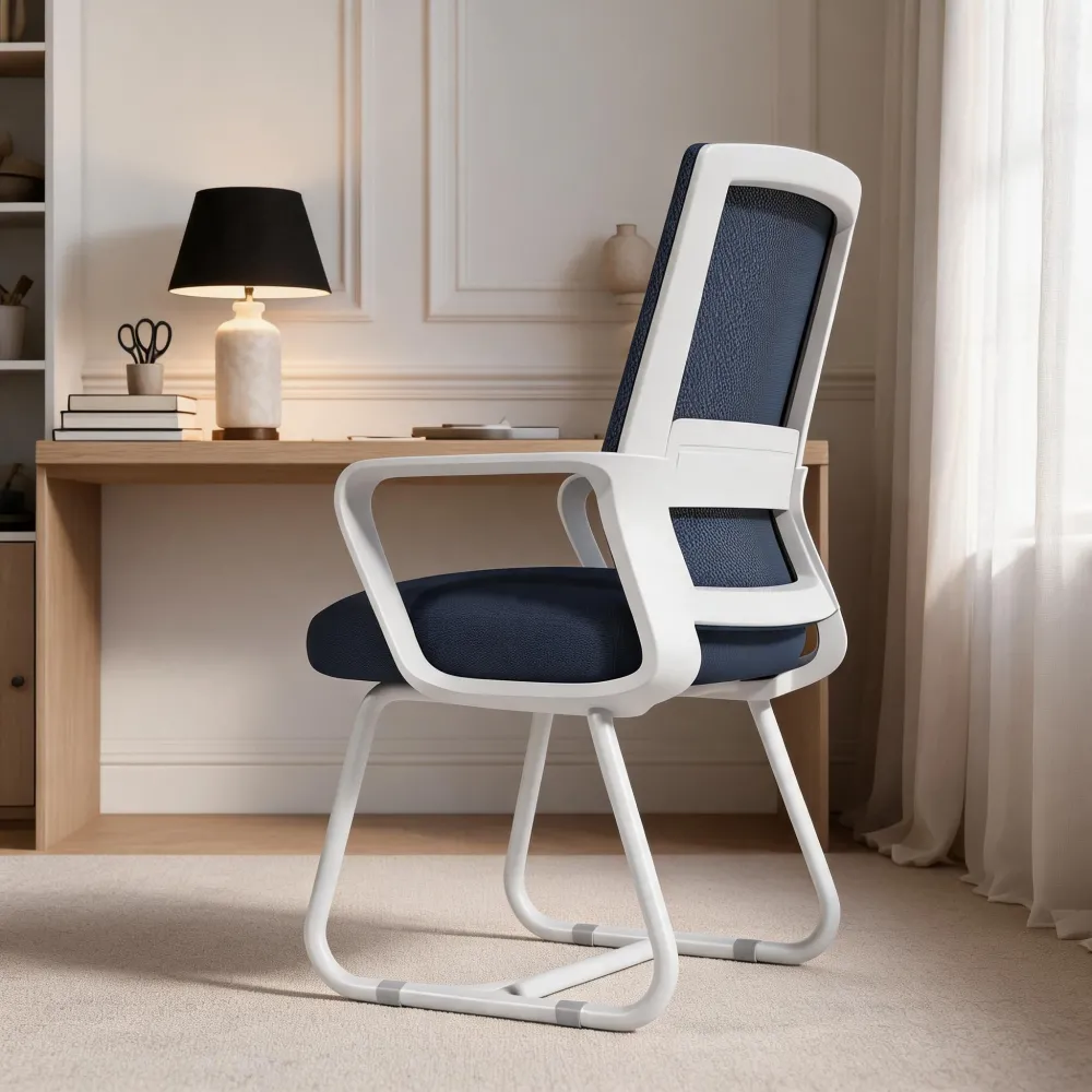 Mesh Office Guest Chair with Cushioned Seat, Fixed Arms, Lumbar Support Options, Black or White Frame, Standard or Headrest Configuration