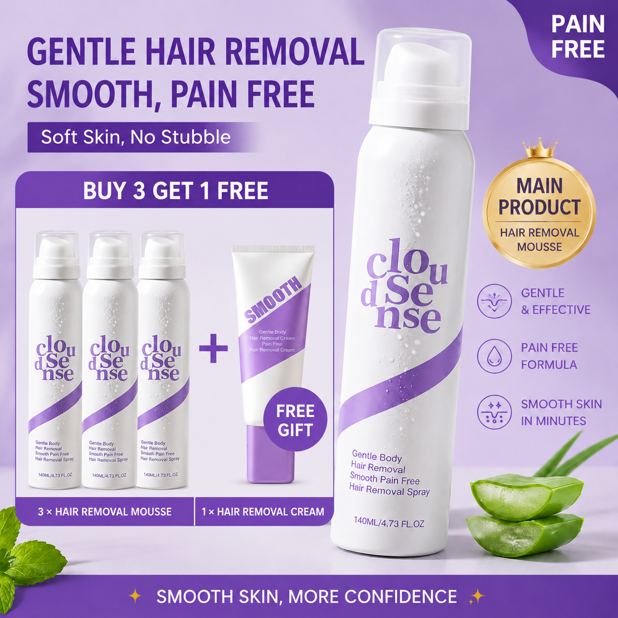 Bikini Pain-Free Hair Removal Cream for Sensitive Skin,Gentle Citrus Sensitive Skin Hair Removal Cream&Spray