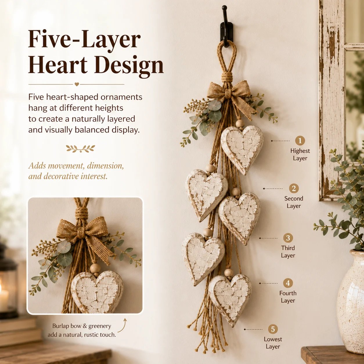 Five-layer heart design detail poster for hanging wall decor
