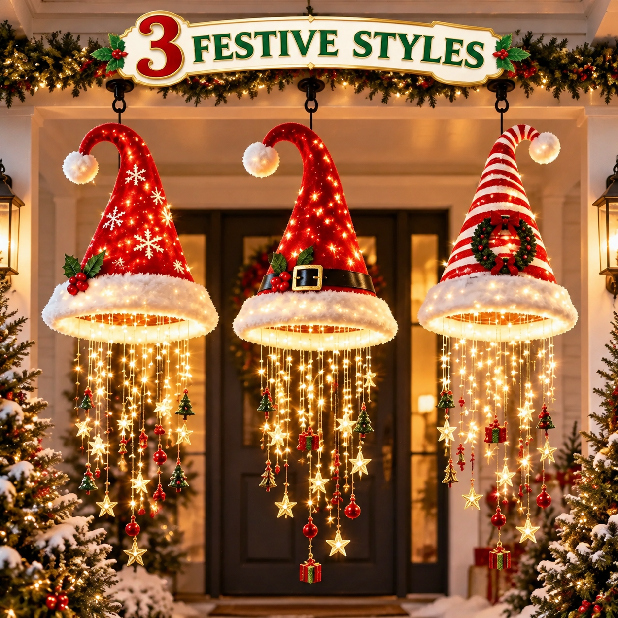 ✨Lighted Santa Hat Hanging Chandelier – Make Christmas Glow