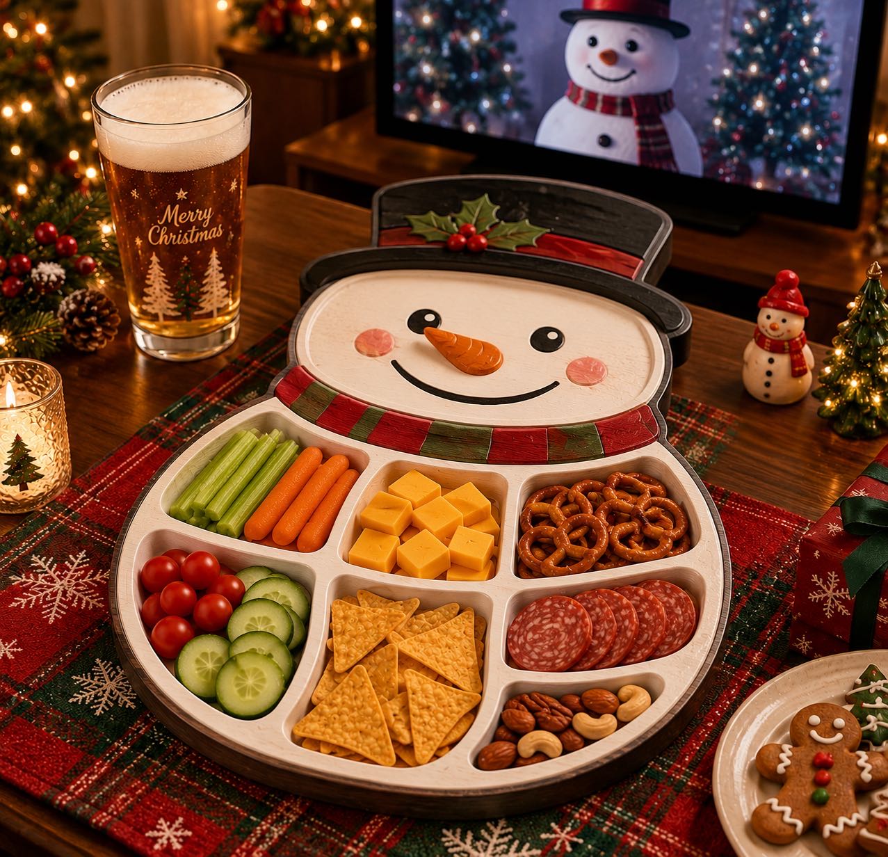 🎄 Christmas Character Snack Tray – 6 Compartments, Fun Holiday Shapes