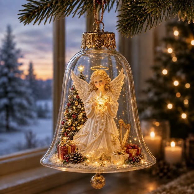 🔔 Light-Up Christmas Bell Ornament – 8 Storybook Scenes 🎄