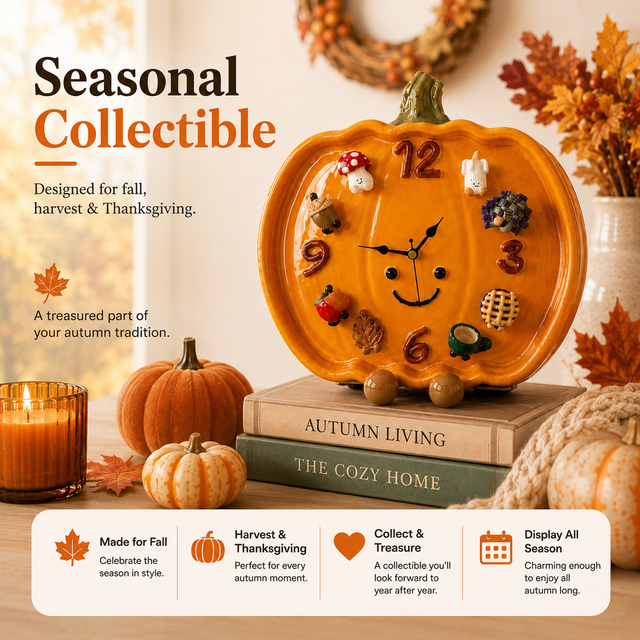 🎃 Interchangeable Magnetic Charm Pumpkin Clock