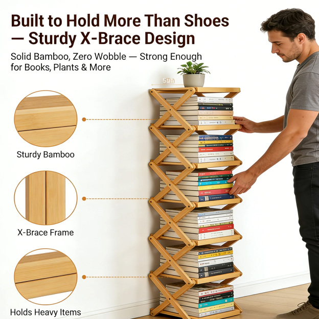 The 9-Tier No-Assembly Bamboo Rack !🌿👟