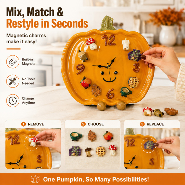 🎃 Interchangeable Magnetic Charm Pumpkin Clock