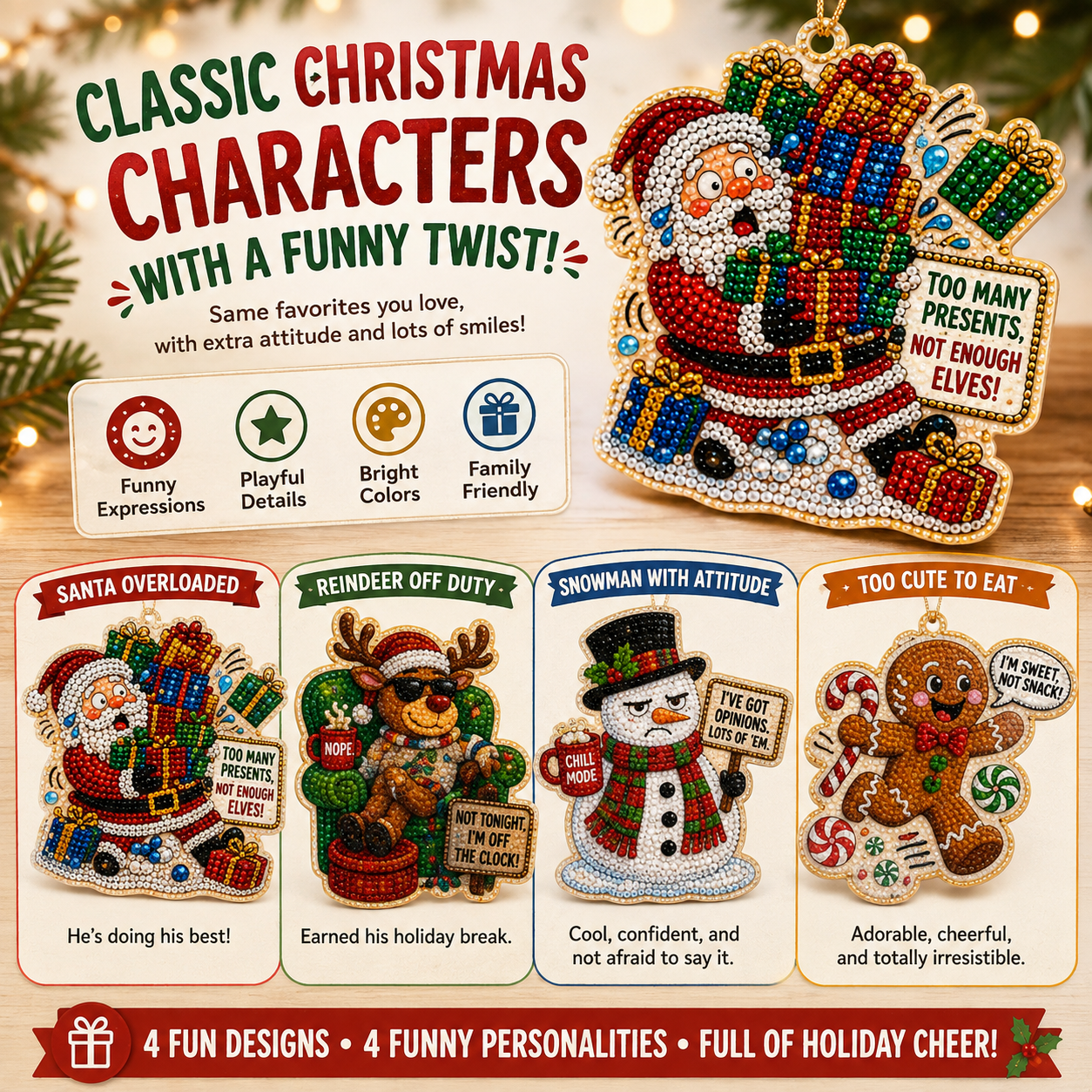 Beginner-Friendly Funny Christmas Pearl Diamond Art Ornament DIY Kit