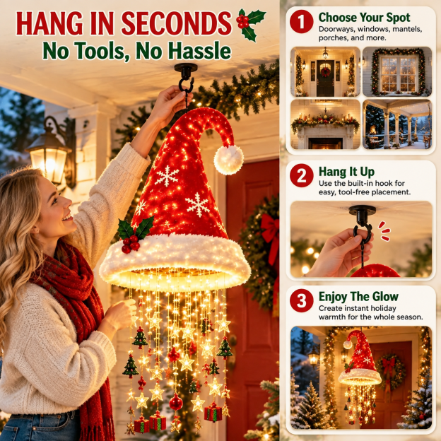 ✨Lighted Santa Hat Hanging Chandelier – Make Christmas Glow