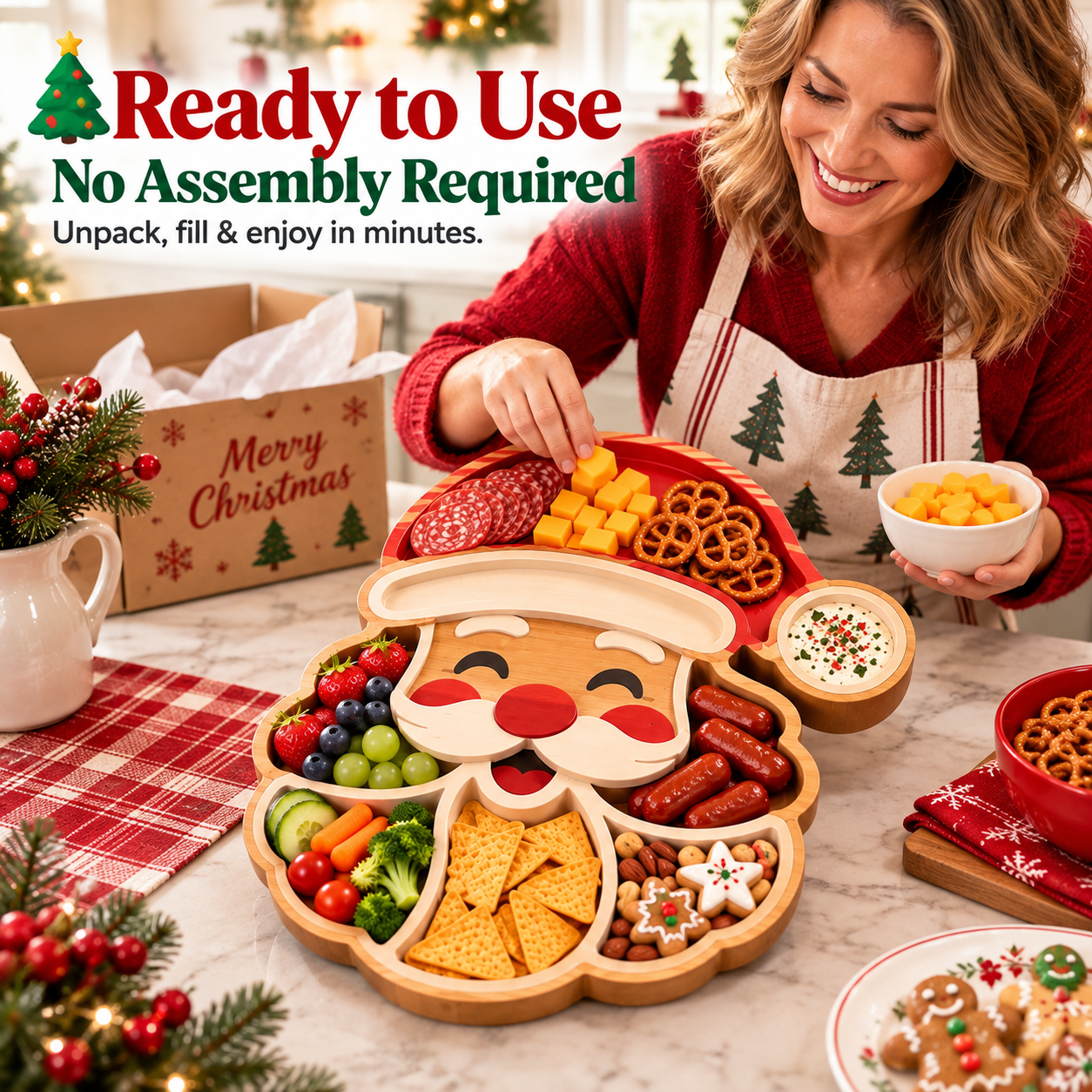 🎄 Christmas Character Snack Tray – 6 Compartments, Fun Holiday Shapes