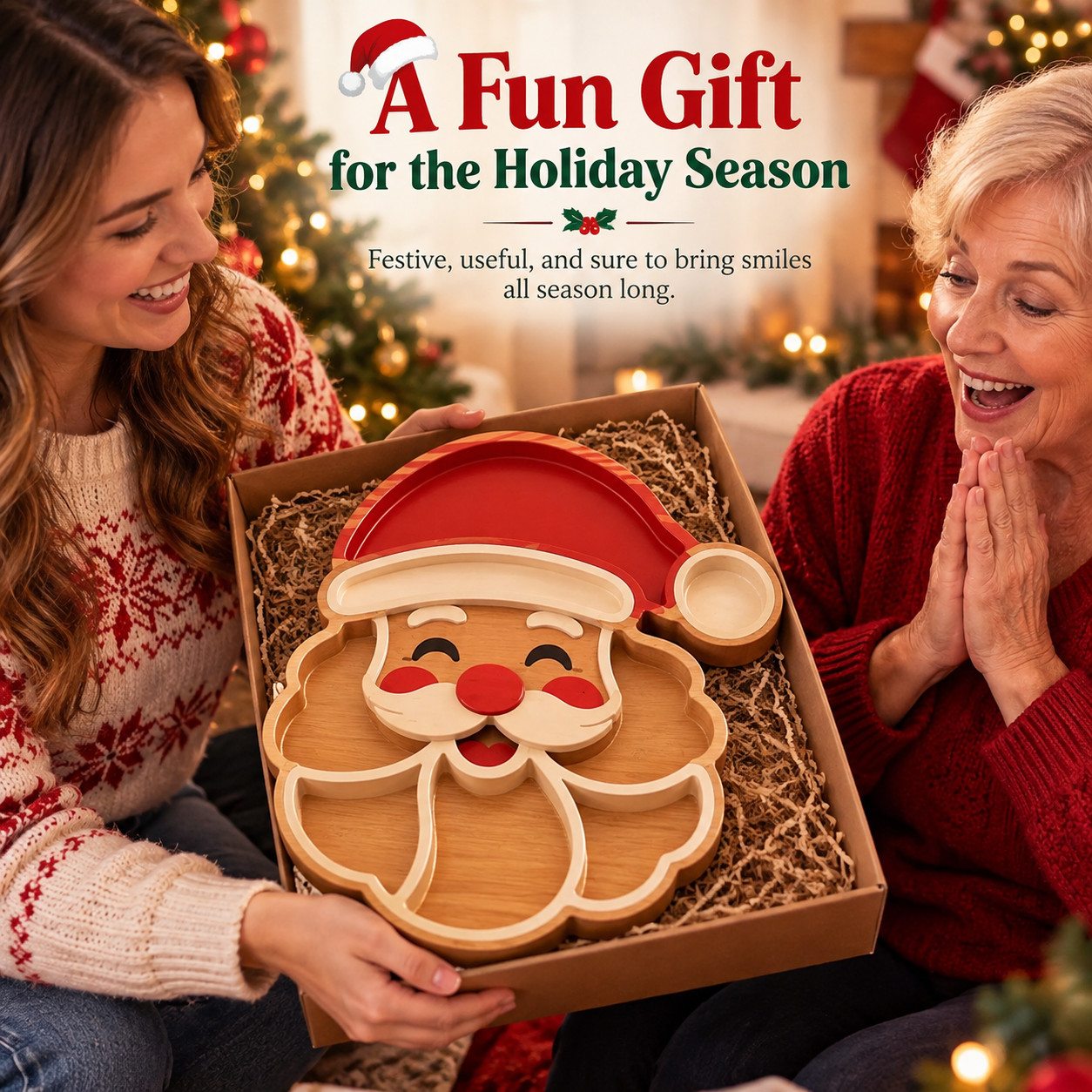 🎄 Christmas Character Snack Tray – 6 Compartments, Fun Holiday Shapes