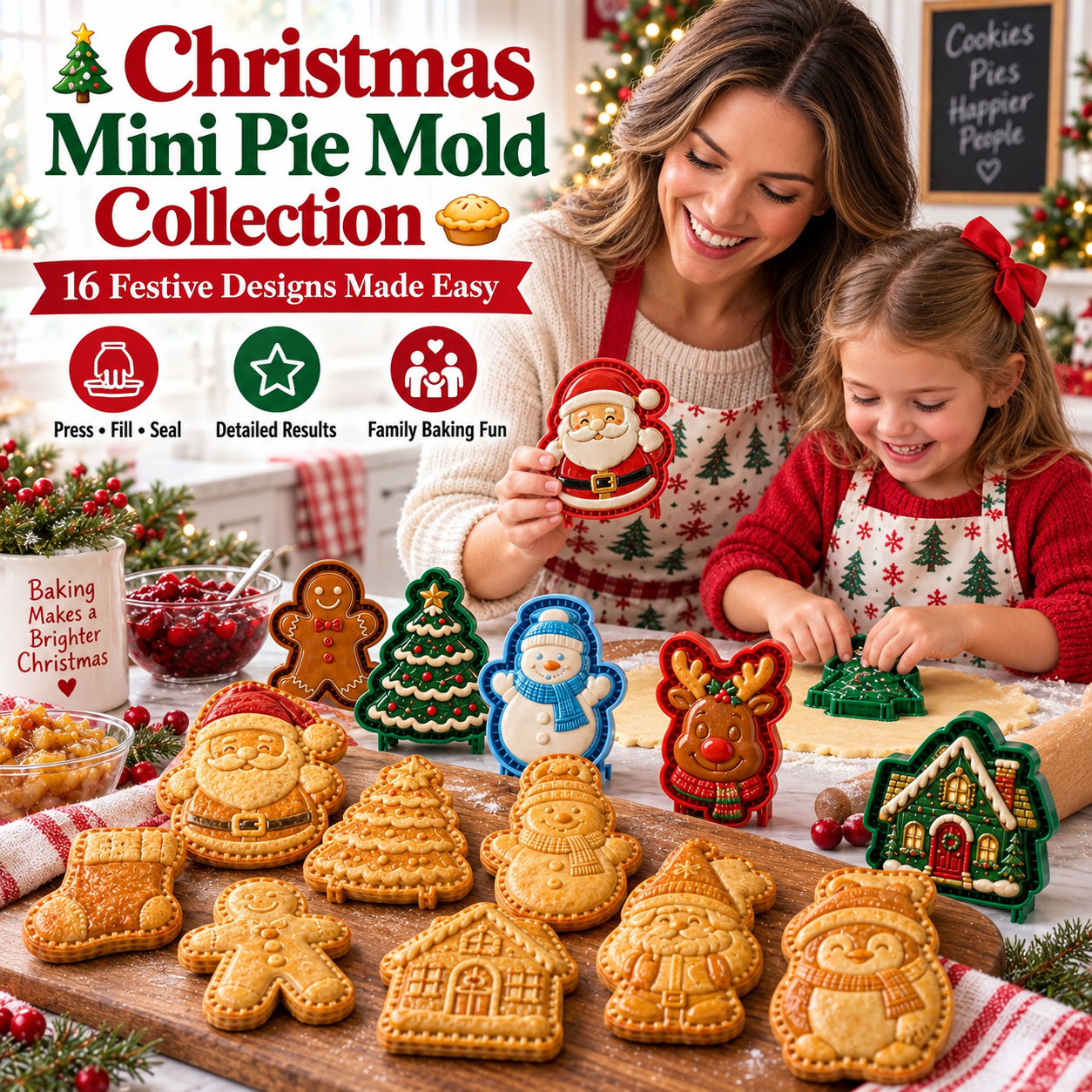 🔥Only $12.99 Last Day Promotion!✨ 🎄16-Design Christmas Mini Pie Mold Collection 🥧