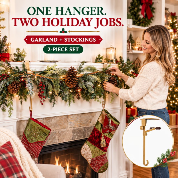 🎄 Adjustable Mantel Stocking & Garland Hanger Set 🔥