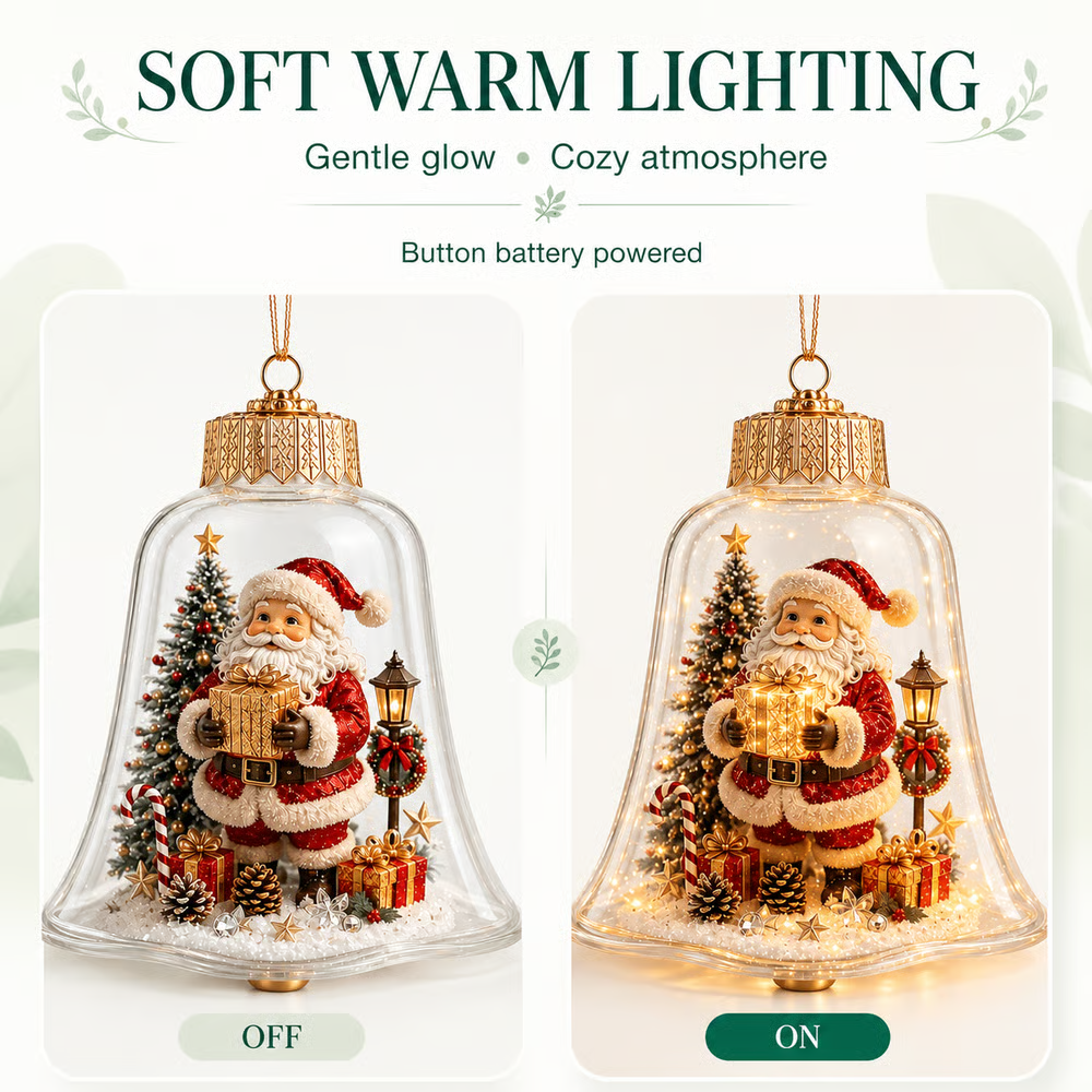 🔔 Light-Up Christmas Bell Ornament – 8 Storybook Scenes 🎄