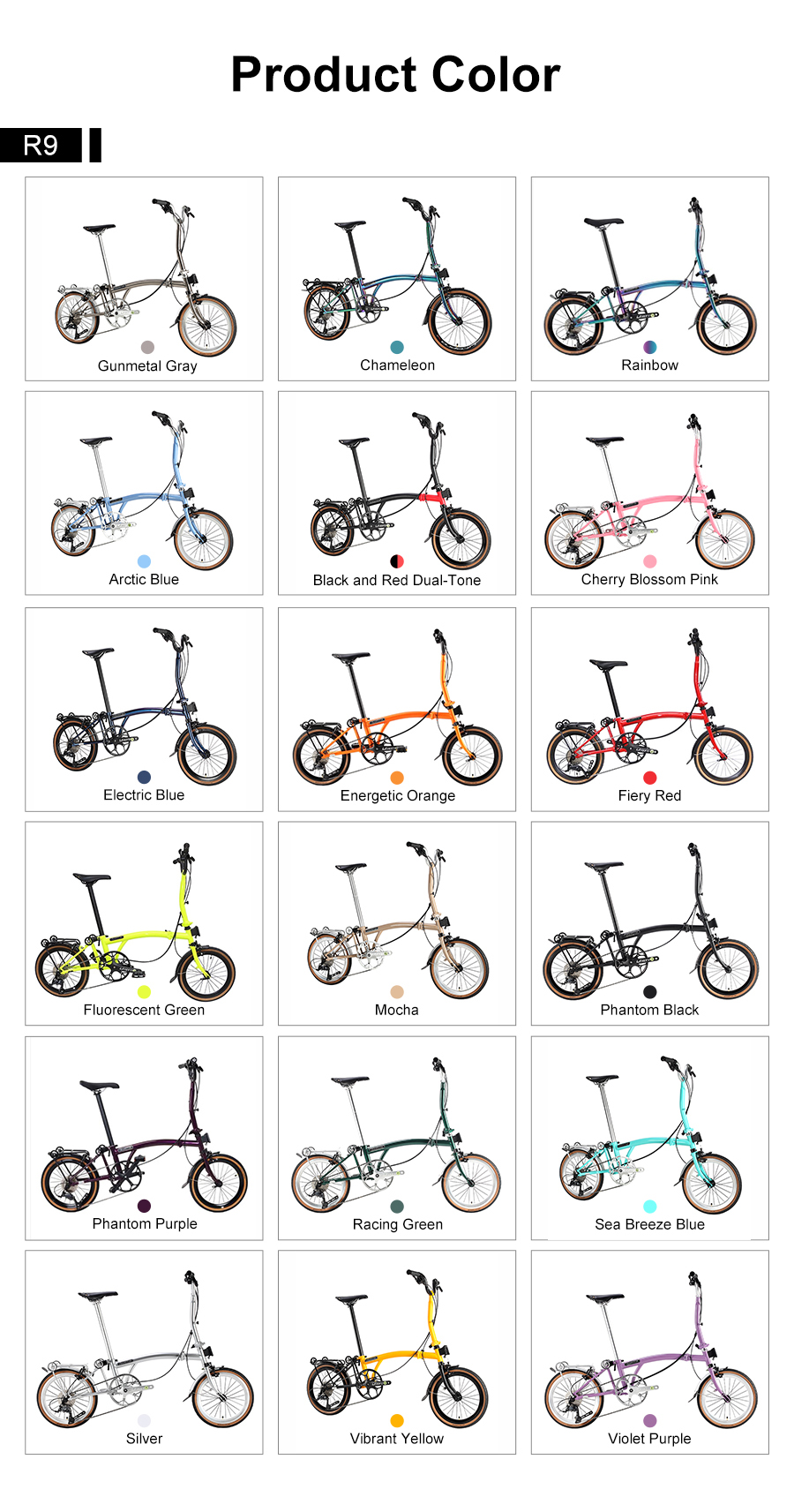 CRANSTON R9 Folding Bike 16inch 9speed Foldable Bicycle for Adults Kids with Ordinary Pedal Light Weight Tri-folding Bike