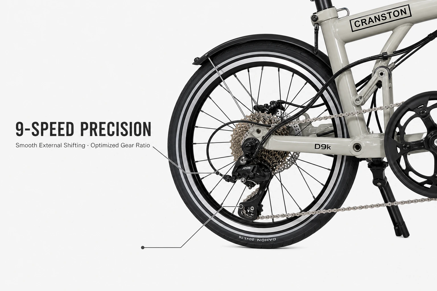 CRANSTON D9K rear drivetrain, cassette and Schwalbe tire close-up