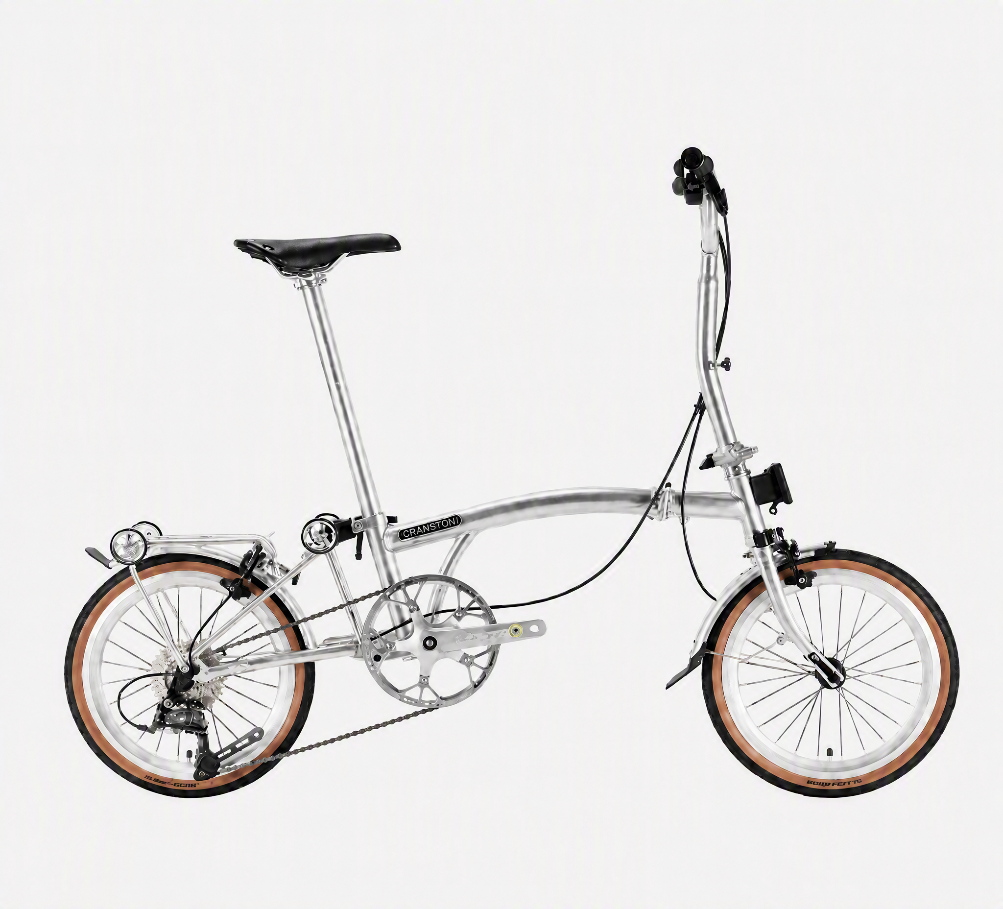 Classic Silver CRANSTON R9 tri-fold bike featuring a polished frame and city-ready tires.