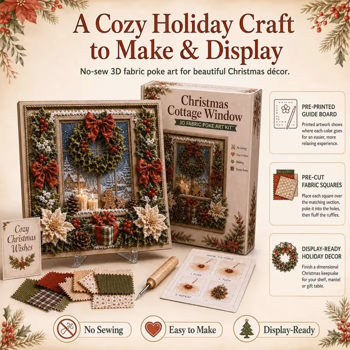 🔥 LIMITED TIME 50% OFF – 🎄🧵 Premium 3D Christmas Fabric Poke Art Kit | No-Sew Holiday Craft with Pre-Punched Board, Fabric Squares & Display Stand 🎅✨