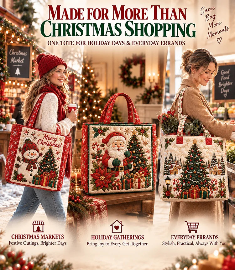 Christmas tote bag used for market shopping holiday gathering and errands
