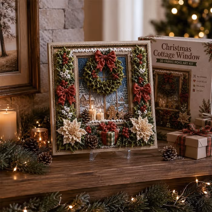 🔥 LIMITED TIME 50% OFF – 🎄🧵 Premium 3D Christmas Fabric Poke Art Kit | No-Sew Holiday Craft with Pre-Punched Board, Fabric Squares & Display Stand 🎅✨