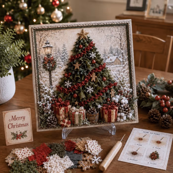 🔥 LIMITED TIME 50% OFF – 🎄🧵 Premium 3D Christmas Fabric Poke Art Kit | No-Sew Holiday Craft with Pre-Punched Board, Fabric Squares & Display Stand 🎅✨