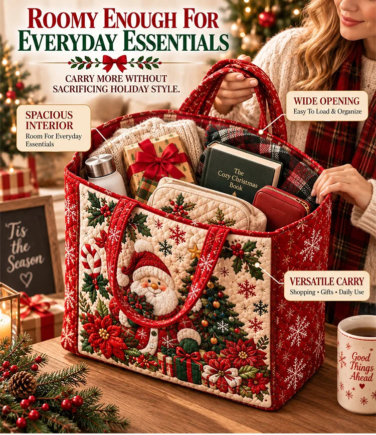 Spacious Christmas tote bag interior and wide opening