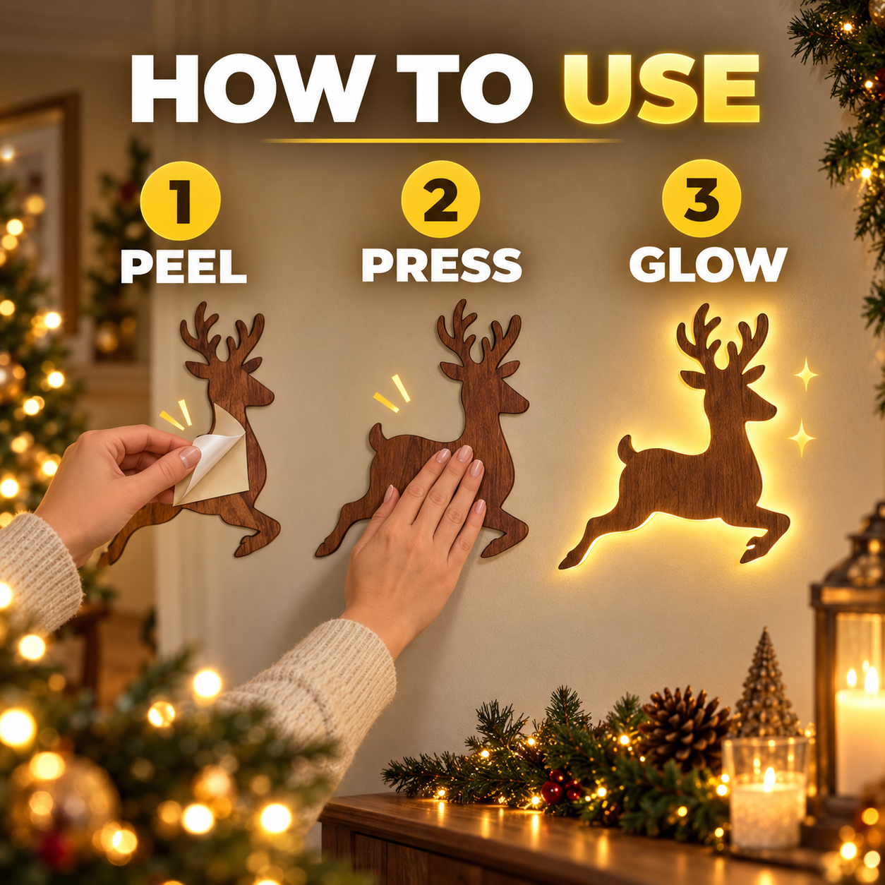 Light-up Press-to-Open Reindeer Christmas Decoration Set