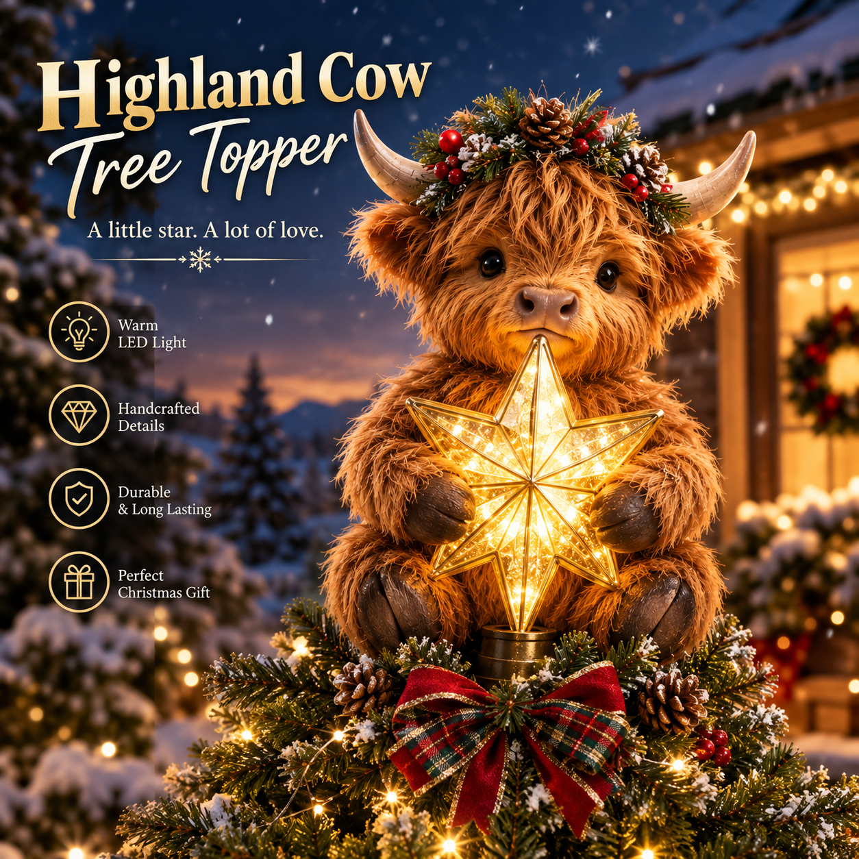 🔥Most Popular in 2026🔥🎄Baby Highland Cow Glowing Star Tree Topper✨