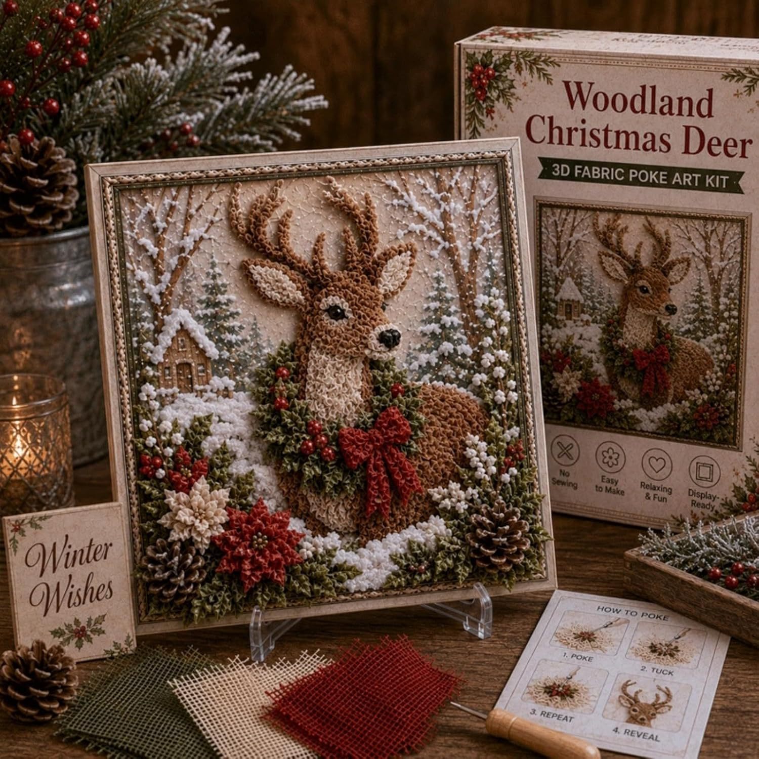 🔥 LIMITED TIME 50% OFF – 🎄🧵 Premium 3D Christmas Fabric Poke Art Kit | No-Sew Holiday Craft with Pre-Punched Board, Fabric Squares & Display Stand 🎅✨