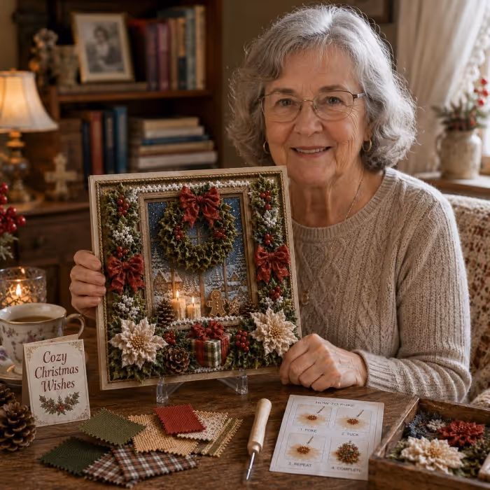🔥 LIMITED TIME 50% OFF – 🎄🧵 Premium 3D Christmas Fabric Poke Art Kit | No-Sew Holiday Craft with Pre-Punched Board, Fabric Squares & Display Stand 🎅✨