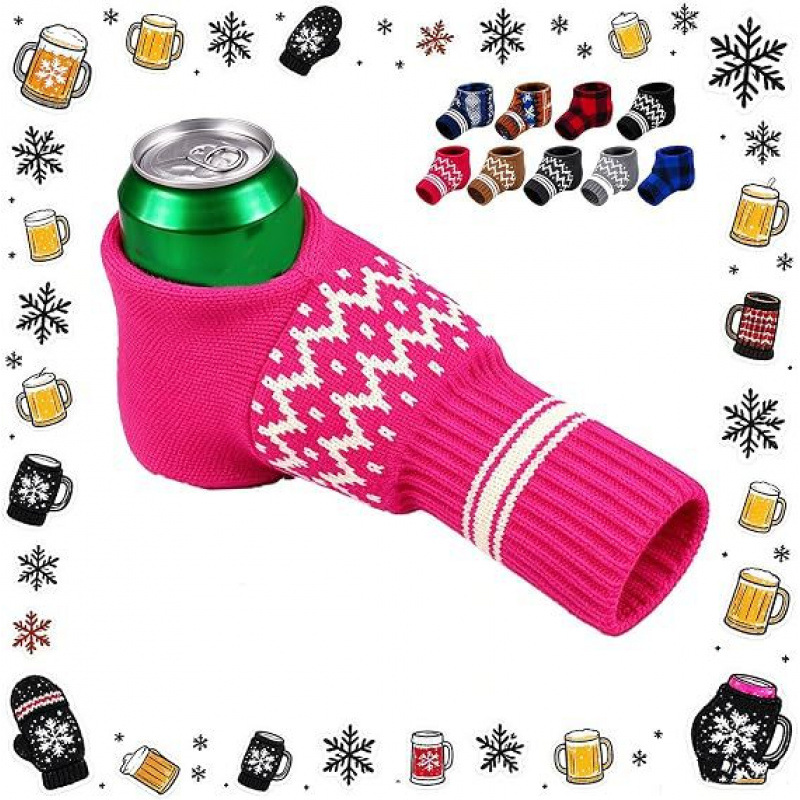 Winter Beer Mittens with Built-In Drink Holder – Cozy Knit Beer Holding Gloves, Funny Christmas Gift for Beer Lovers & Outdoor Parties
