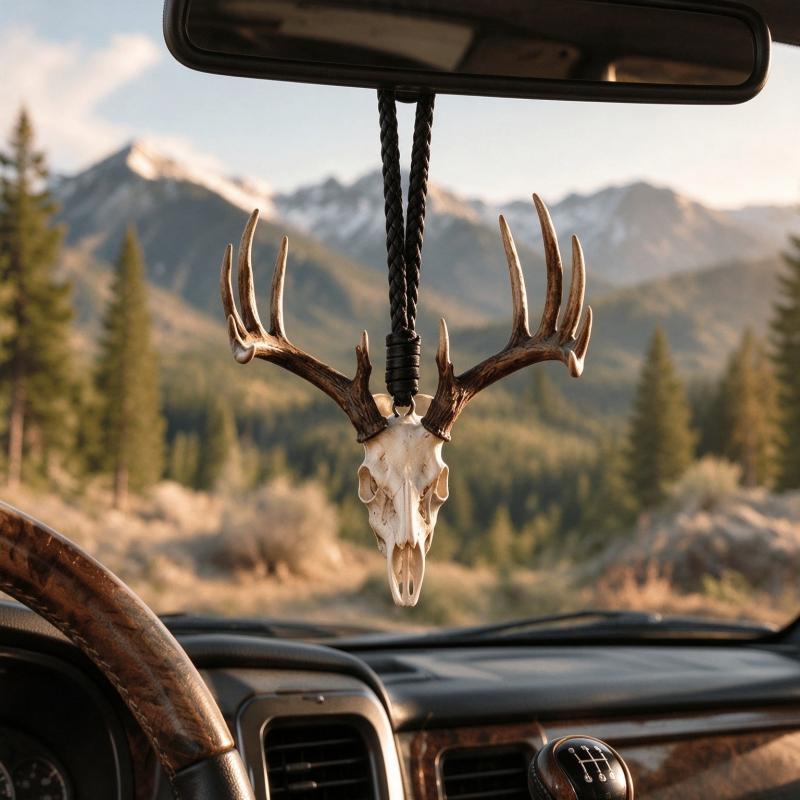 White-tailed Deer Skull Rearview Mirror Hanger