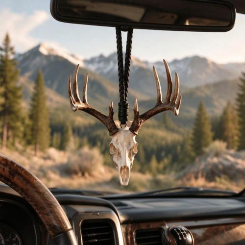 White-tailed Deer Skull Rearview Mirror Hanger