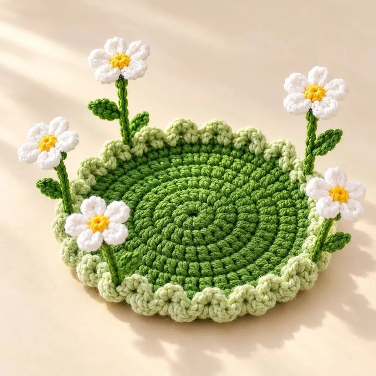 White Daisy Handmade Crochet Floral Coaster | Everlasting Table Art 🌸