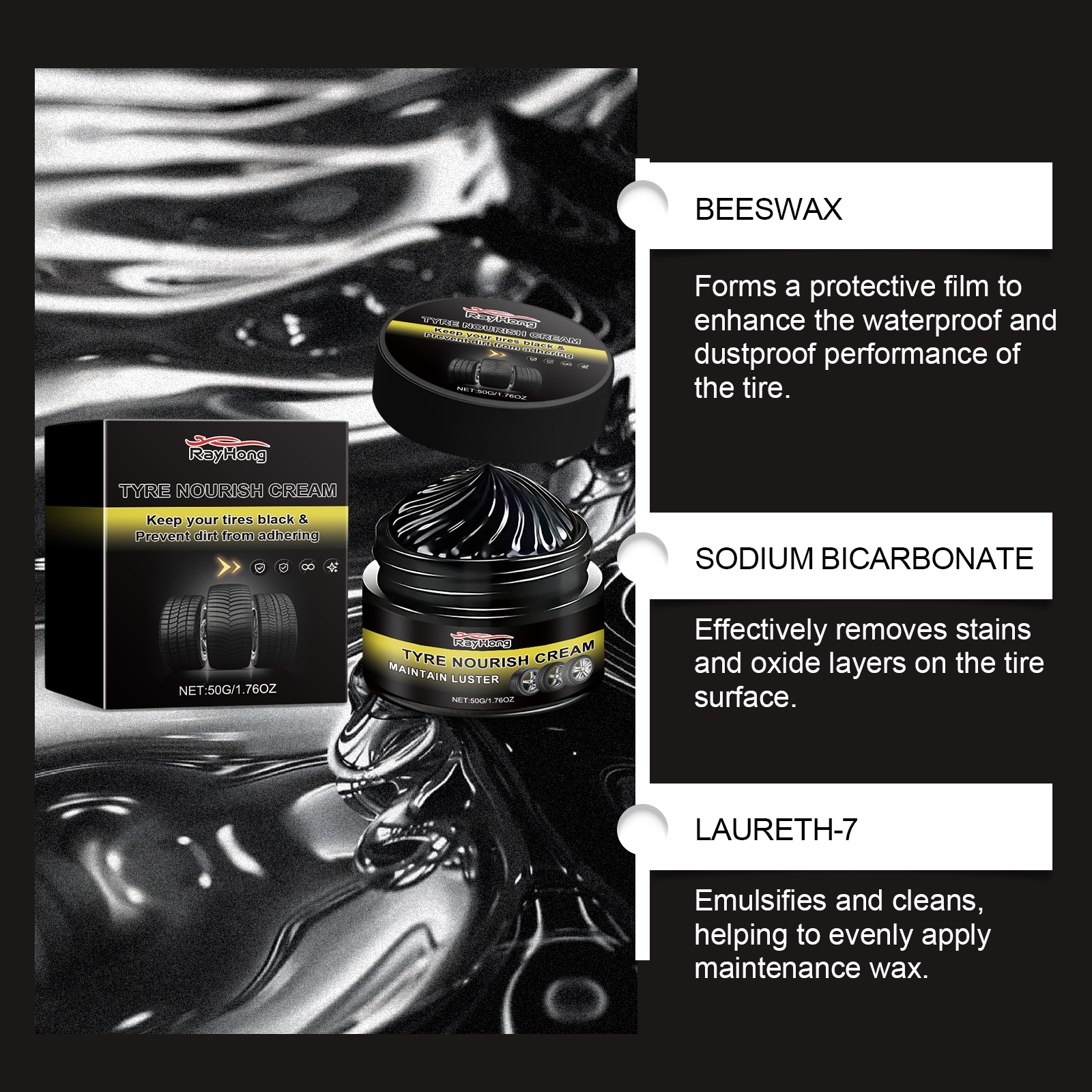 RAYHONG Tyre Nourishing Cream – Tire Shine & Protection Restorer for Cars