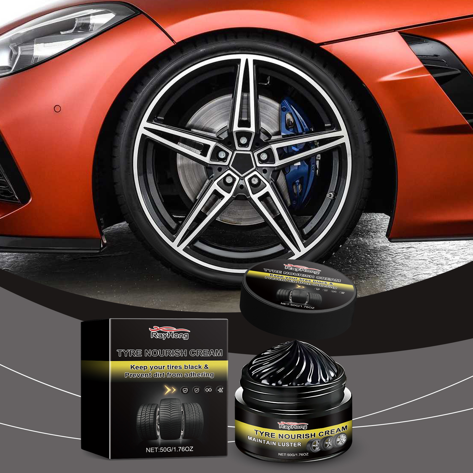 RAYHONG Tyre Nourishing Cream – Tire Shine & Protection Restorer for Cars