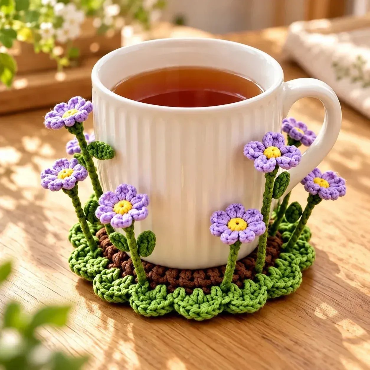 Purple Lavender Handmade Crochet Floral Coaster | Everlasting Table Art 🌸