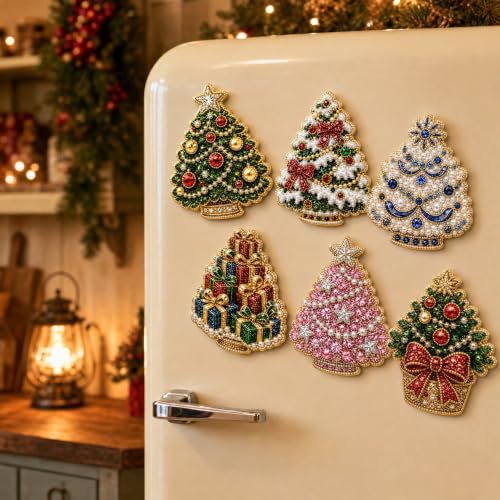🎄DIY Diamond Painting Christmas Magnets – Sparkling Handmade Refrigerator Magnets for Holiday Decor, Crafts & Gifts