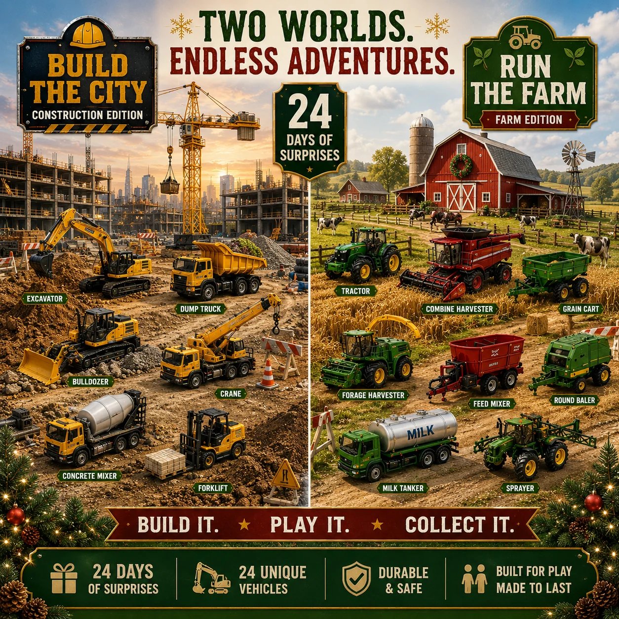 Construction and farm vehicle imaginative play
